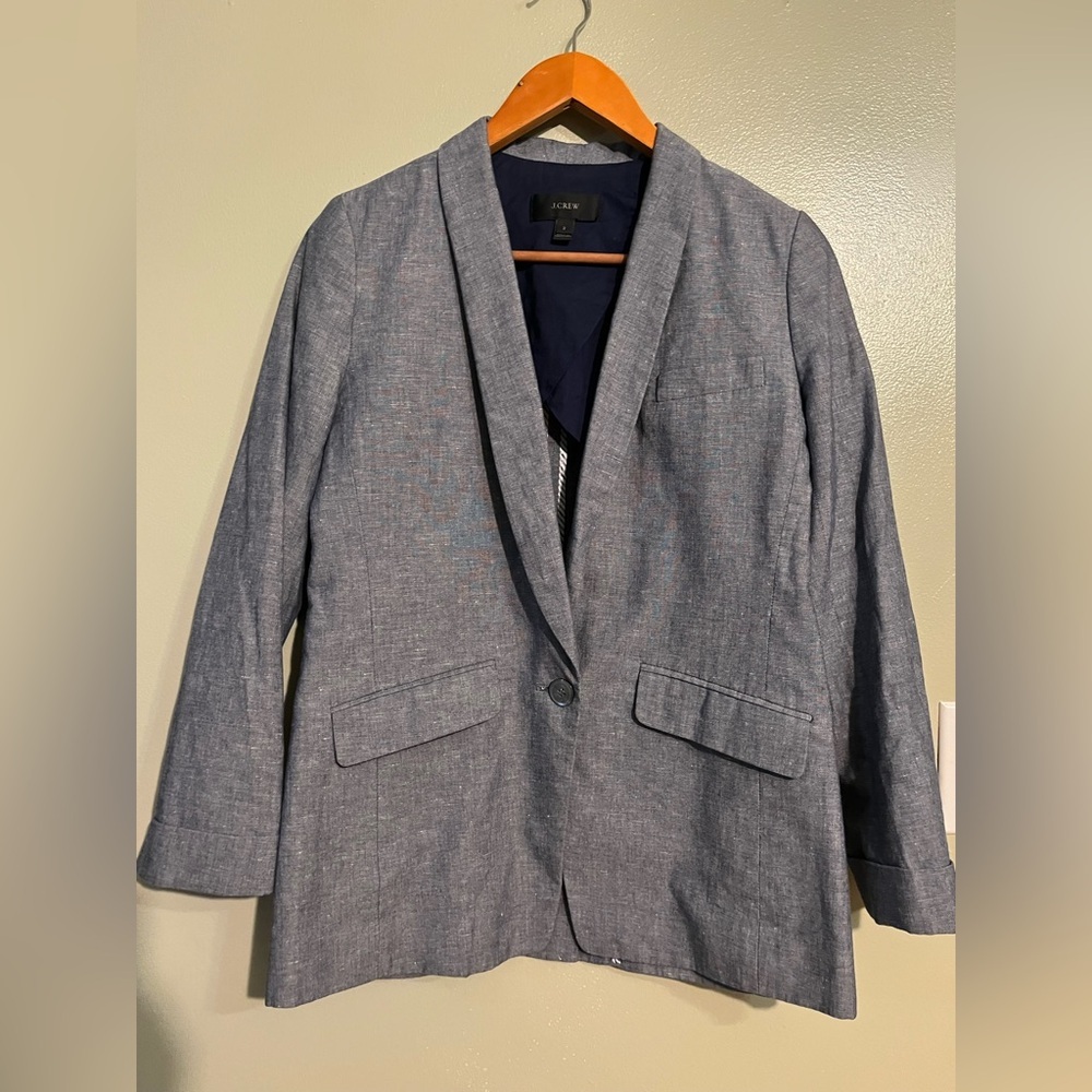 J. Crew Womens Linen Cotton Blend Gray Blazer Office Casual Size 2